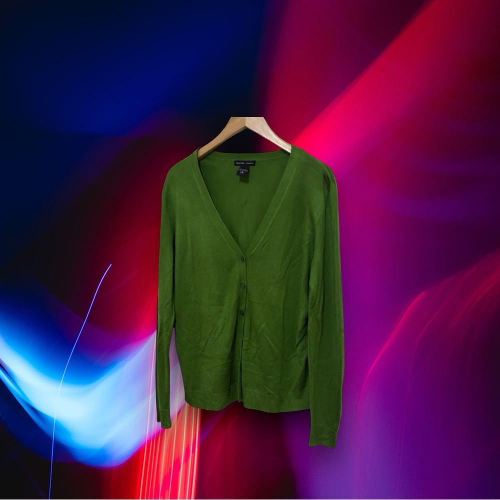 New York & Company Acrylic Cardigan Button up Sweater Women's Size L Green - Picture 5 of 12